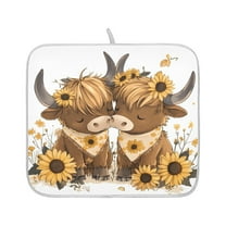 Ryvnso Two Highland Cattle Dish Dry Mat for Kitchen Counter Absorbent Drainer Pad 16x18in