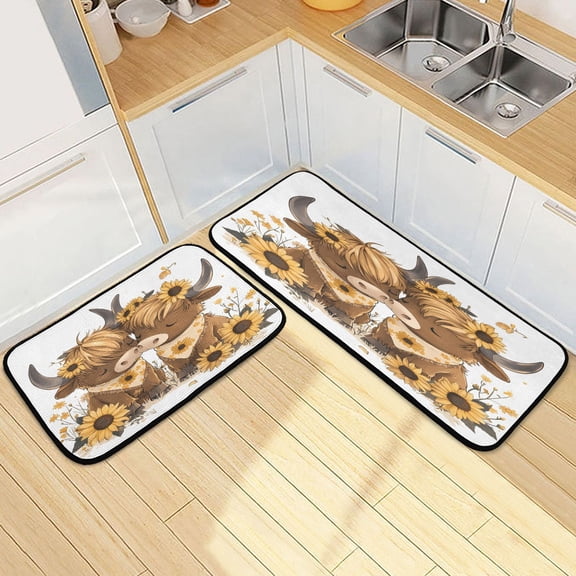 Ryvnso Two Highland Cattle Kitchen Rugs Set Non Slip Runner Mats for Dining Room