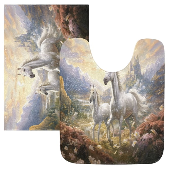 Ryvnso Two Horses Running Bathroom Shaggy Rugs Toilet Mat Soft Contour Rug