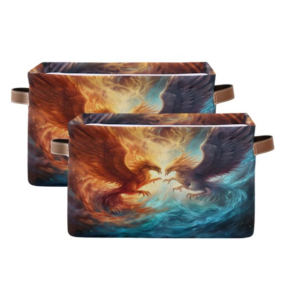 Ryvnso Two Phoenix Flying Storage Basket Large Bin Foldable Boxes Toys Organizer 14.2x10.2x8.3in 2 PCs