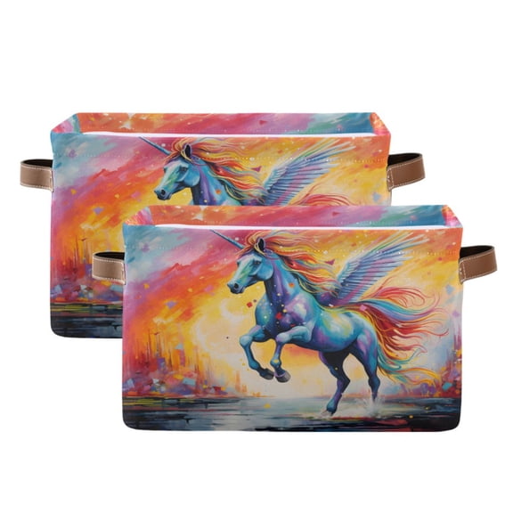 Ryvnso Unicorn Flying in Rainbow Storage Basket Large Bin Foldable Boxes Toys Organizer 14.2x10.2x8.3in 2 PCs