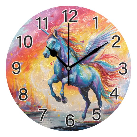 Ryvnso Unicorn Flying in Rainbow Wall Clock Non Ticking Silent Kitchen Clock Battery Operated Clocks 10 inch