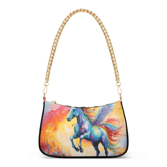 Ryvnso Unicorn Flying in Rainbow Womens Chain Shoulder Bag Tote Handbags Clutch Hobo Purse with Zipper for Travel