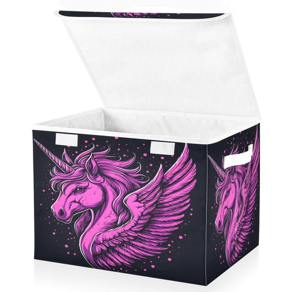 Ryvnso Unicorn Large Lidded Foldable Storage Baskets Cubes Boxes Lids Bin for Home