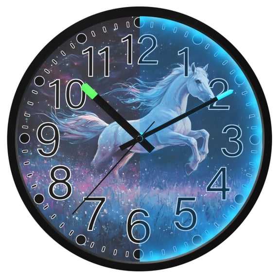 Ryvnso Unicorn Running 12 Inch Night Light Wall Clock Silent Battery Operated Luminous Clocks