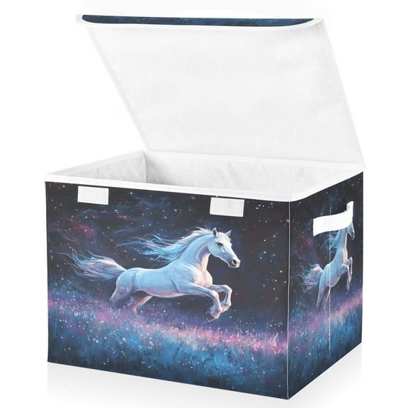 Ryvnso Unicorn Running Large Lidded Foldable Storage Baskets Cubes Boxes Lids Bin for Home