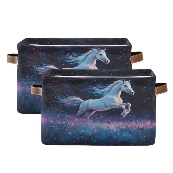Ryvnso Unicorn Running Storage Basket Large Bin Foldable Boxes Toys Organizer 14.2x10.2x8.3in 2 PCs