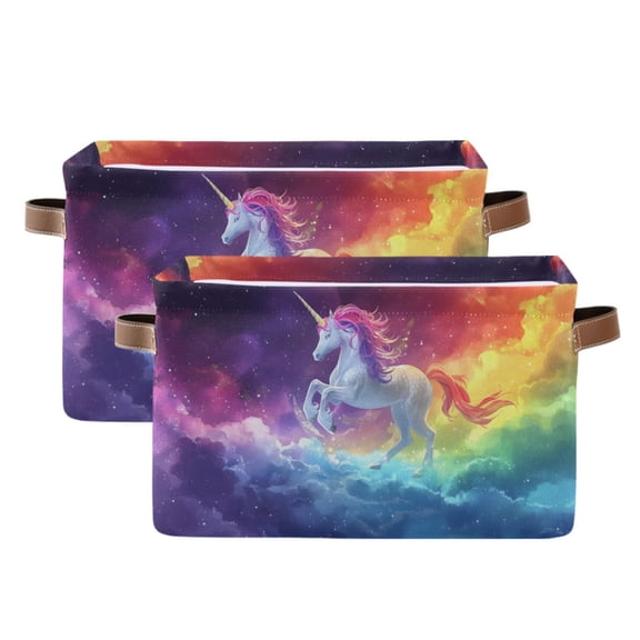 Ryvnso Unicorn Running on Rainbow Storage Basket Large Bin Foldable Boxes Toys Organizer 14.2x10.2x8.3in 2 PCs