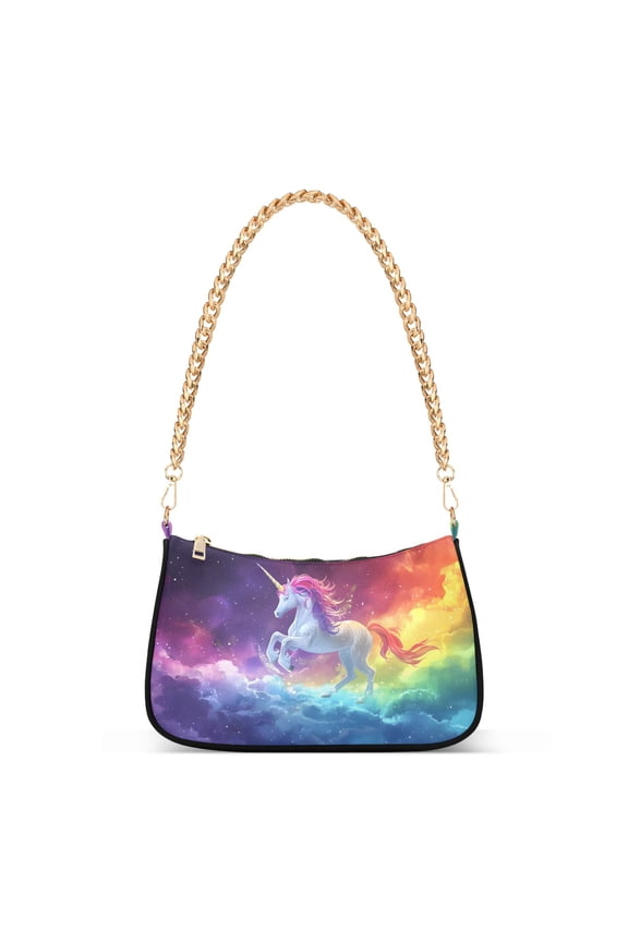 Unicorn Running on Rainbow Womens Chain Shoulder Bag Tote Handbags Clutch Hobo Purse with Zipper for Travel
