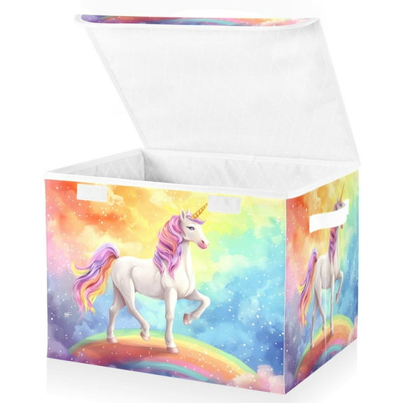 Ryvnso Unicorn Standing on Rainbow Large Lidded Foldable Storage Baskets Cubes Boxes Lids Bin for Home