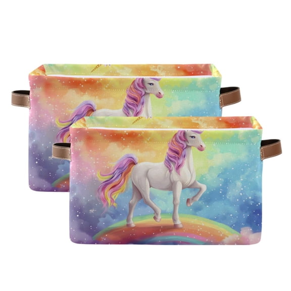 Ryvnso Unicorn Standing on Rainbow Storage Basket Large Bin Foldable Boxes Toys Organizer 14.2x10.2x8.3in 2 PCs