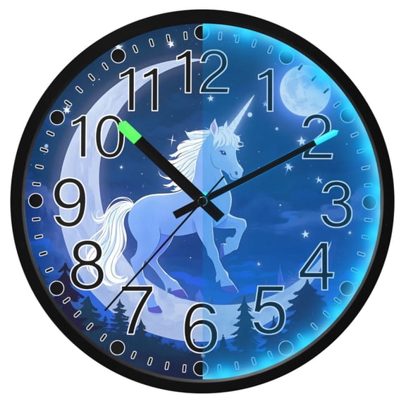 Ryvnso Unicorn and Moon 12 Inch Night Light Wall Clock Silent Battery Operated Luminous Clocks