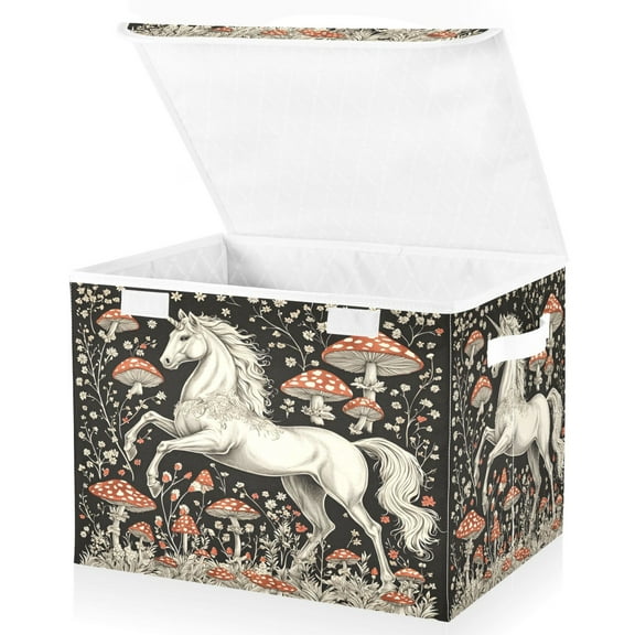Ryvnso Unicorn and Mushroom Large Lidded Foldable Storage Baskets Cubes Boxes Lids Bin for Home