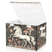 Ryvnso Unicorn and Mushroom Large Lidded Foldable Storage Baskets Cubes Boxes Lids Bin for Home