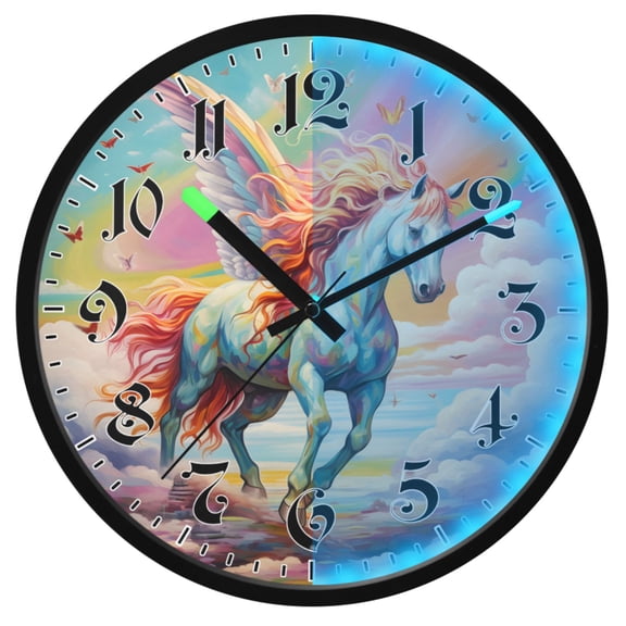 Ryvnso Unicorn and Rainbow Butterflies 12 Inch Night Light Wall Clock Luminous Silent Battery Operate Clocks