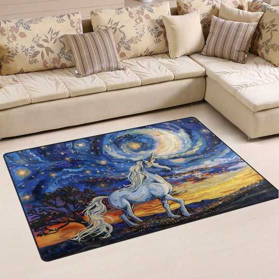 Ryvnso Unicorn and Starry Sky Area Floor Mat Non-Slip Carpet Soft Rugs Doormats 31" x 20"