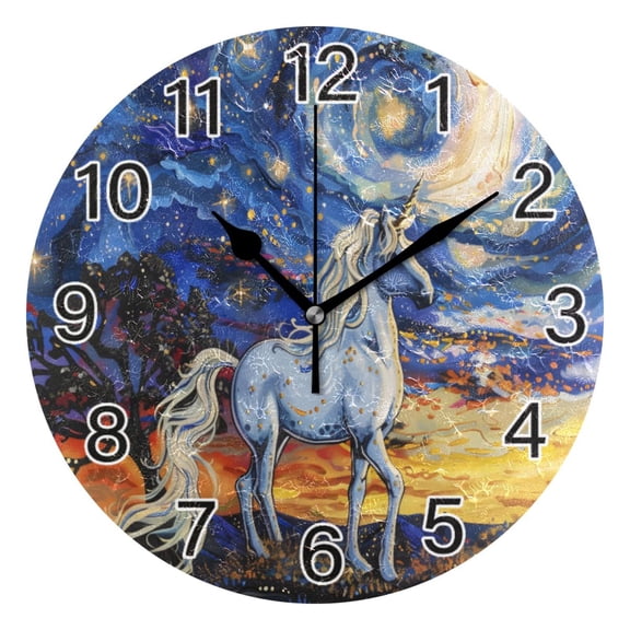 Ryvnso Unicorn and Starry Sky Wall Clock Non Ticking Silent Kitchen Clock Battery Operated Clocks 10 inch