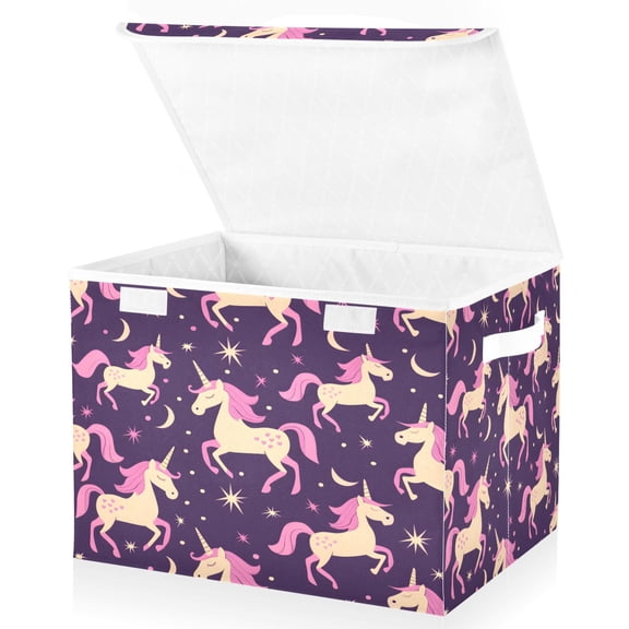 Ryvnso Unicorn and Stars Large Lidded Foldable Storage Baskets Cubes Boxes Lids Bin for Home