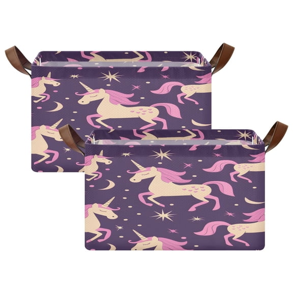 Ryvnso Unicorn and Stars Storage Bins Large Basket Foldable Cube Toys Organizer with Handles 2 PCs