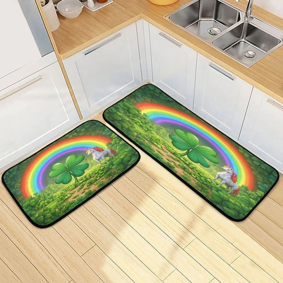 Ryvnso Unicorn in Clover Kitchen Rugs Set Non Slip Runner Mats for Dining Room