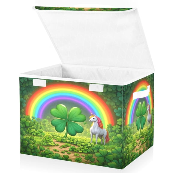 Ryvnso Unicorn in Clover Large Lidded Foldable Storage Baskets Cubes Boxes Lids Bin for Home