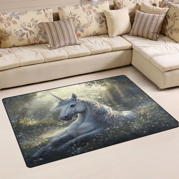 Ryvnso Unicorn in Forest Area Floor Mat Non-Slip Carpet Soft Rugs Doormats 31" x 20"