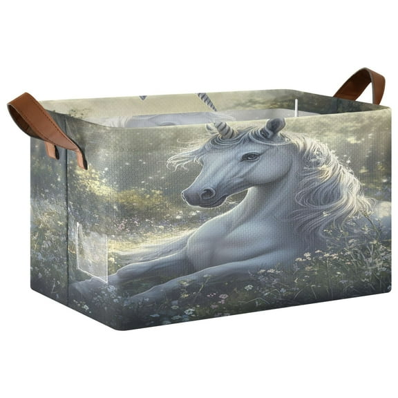 Ryvnso Unicorn in Forest Storage Bins Large Basket Foldable Cube Toys Organizer with Handles 1 PC