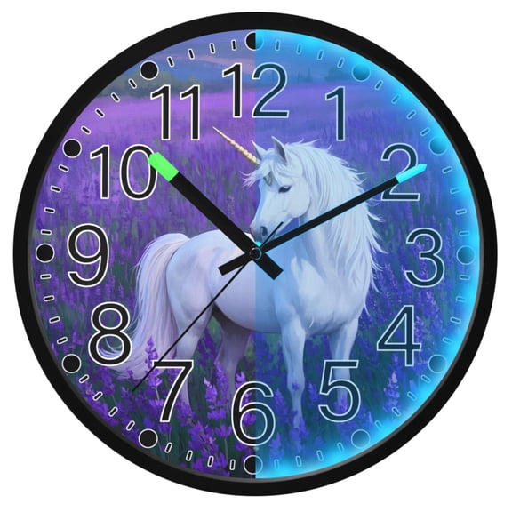 Ryvnso Unicorn in Lavender 12 Inch Night Light Wall Clock Silent Battery Operated Luminous Clocks