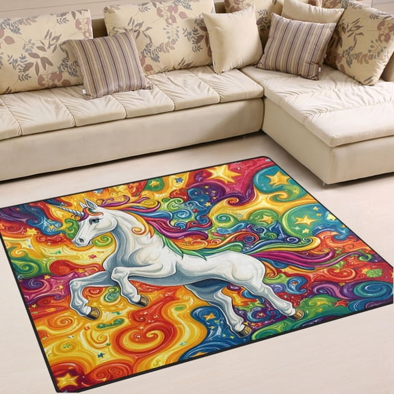 Ryvnso Unicorn in Magic Area Rug Floor Mats Non-Slip Home Carpet 80 x 58 inch