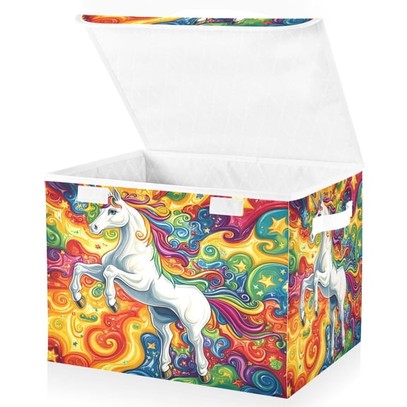 Ryvnso Unicorn in Magic Large Lidded Foldable Storage Baskets Cubes Boxes Lids Bin for Home
