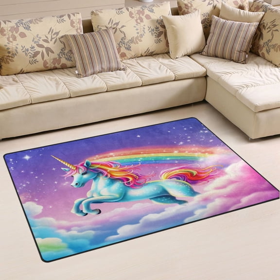 Ryvnso Unicorn in Rainbow Sky Area Floor Mat Non-Slip Carpet Soft Rugs Doormats 31" x 20"