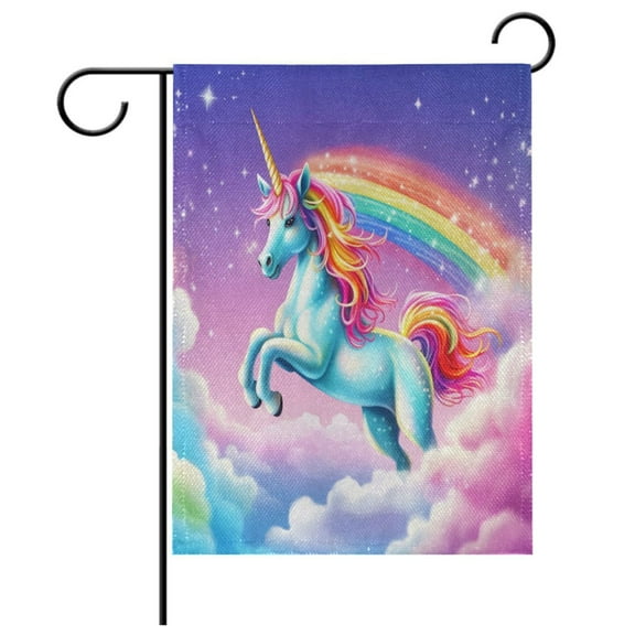 Ryvnso Unicorn in Rainbow Sky Garden Flag 12x18 Inch Double Sided Seasonal Yard Decoration