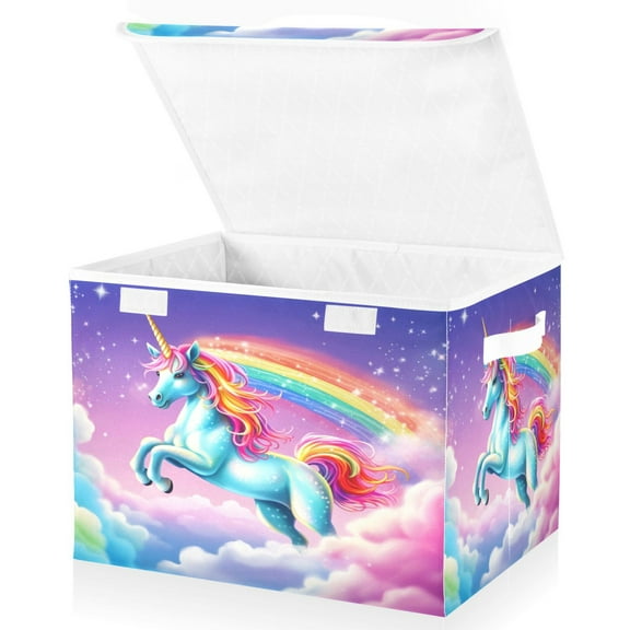 Ryvnso Unicorn in Rainbow Sky Large Lidded Foldable Storage Baskets Cubes Boxes Lids Bin for Home