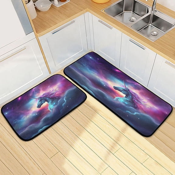 Ryvnso Unicorn in Sky Kitchen Rugs Set Non Slip Runner Mats for Dining Room