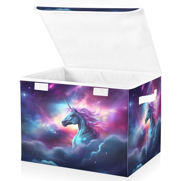 Ryvnso Unicorn in Sky Large Lidded Foldable Storage Baskets Cubes Boxes Lids Bin for Home