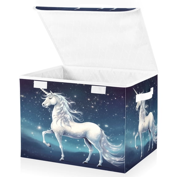 Ryvnso Unicorn in Starry Sky Large Lidded Foldable Storage Baskets Cubes Boxes Lids Bin for Home