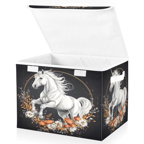 Ryvnso Unicorn on Mushroom Large Lidded Foldable Storage Baskets Cubes Boxes Lids Bin for Home