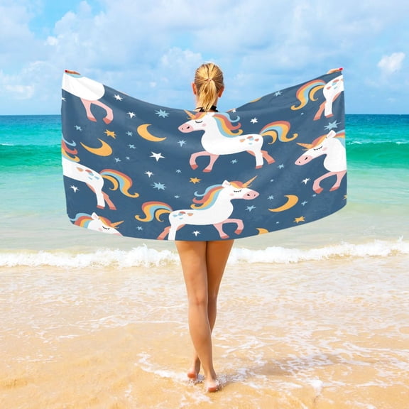 Ryvnso Unicorn with Moon and Star Oversized Beach Towel Microfiber Bath Blankets Swimming Fitness 37" x 74"