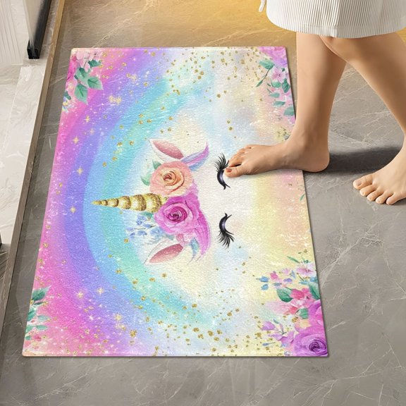 Ryvnso Unicorn with Rainbow Bathroom Shaggy Rugs Toilet Rectangle Mat Soft Contour Rug 24"x16"