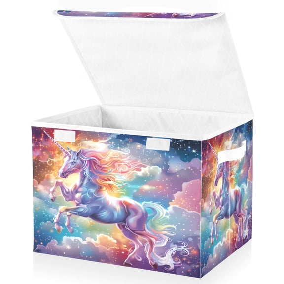 Ryvnso Unicorn with Stars Large Lidded Foldable Storage Baskets Cubes Boxes Lids Bin for Home