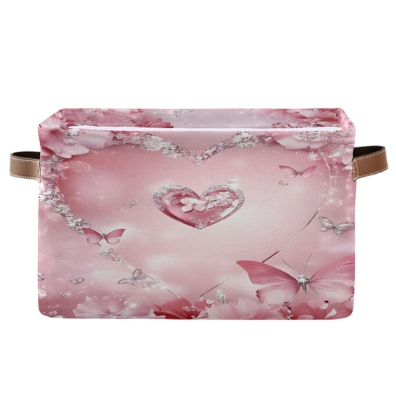 Ryvnso Valentine Heart Butterfly Storage Basket Large Bin Foldable Boxes Toys Organizer 14.2x10.2x8.3in 1 PC