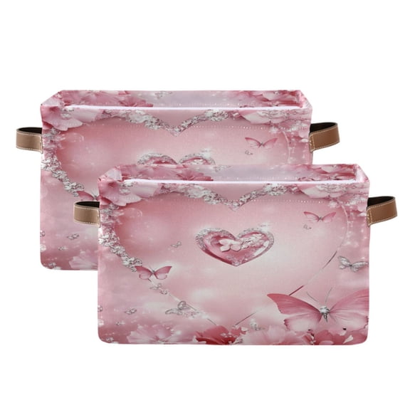 Ryvnso Valentine Heart Butterfly Storage Basket Large Bin Foldable Boxes Toys Organizer 14.2x10.2x8.3in 2 PCs