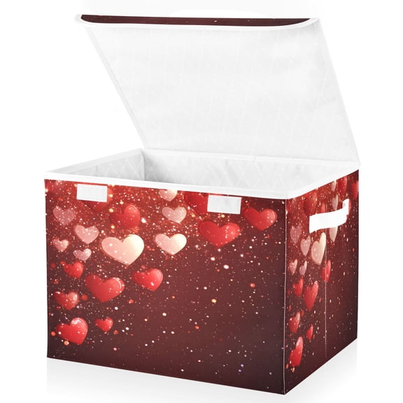 Ryvnso Valentine Red Heart Large Lidded Foldable Storage Baskets Cubes Boxes Lids Bin for Home