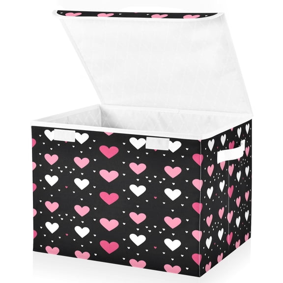 Ryvnso Valentine's Day Hearts Large Lidded Foldable Storage Baskets Cubes Boxes Lids Bin for Home