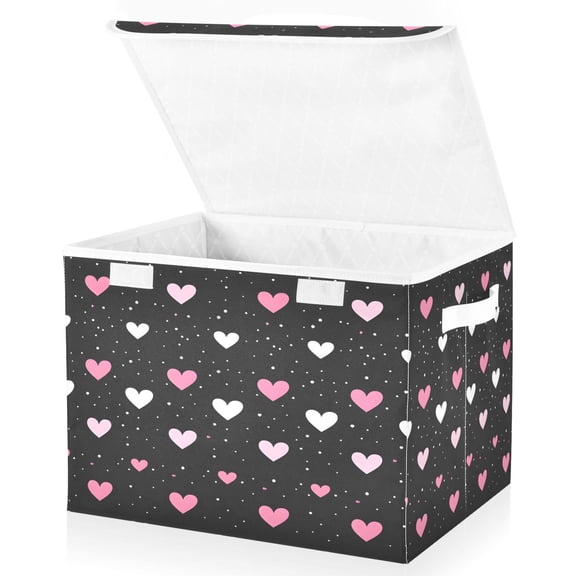 Ryvnso Valentine's Day Hearts Print Large Lidded Foldable Storage Baskets Cubes Boxes Lids Bin for Home