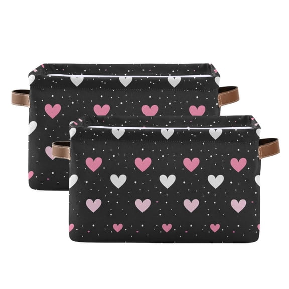 Ryvnso Valentine's Day Hearts Print Storage Basket Large Bin Foldable Boxes Toys Organizer 14.2x10.2x8.3in 2 PCs