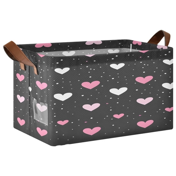 Ryvnso Valentine's Day Hearts Print Storage Bins Large Basket Foldable Cube Toys Organizer with Handles 1 PC
