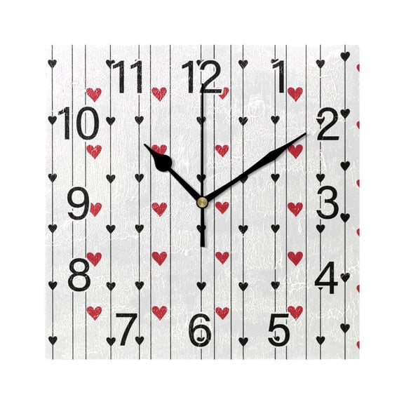 Ryvnso Valentine's Day Hearts Wall Clock Square Silent Non-Ticking Battery Operated 7.78"