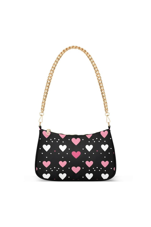 Valentine's Day Hearts Womens Chain Shoulder Bag Tote Handbags Clutch Hobo Purse with Zipper for Travel