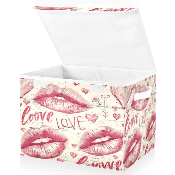 Ryvnso Valentine's Day Love Large Lidded Foldable Storage Baskets Cubes Boxes Lids Bin for Home
